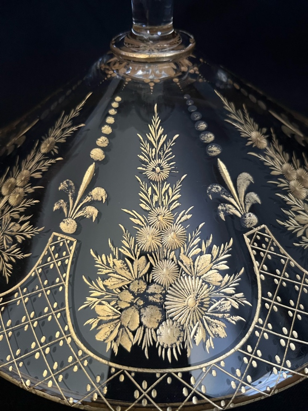 Antique Early 1900 Bohemian Glass, Tazza/Compote Dish, Moser-style, Gold Gilding - Picture 7 of 15
